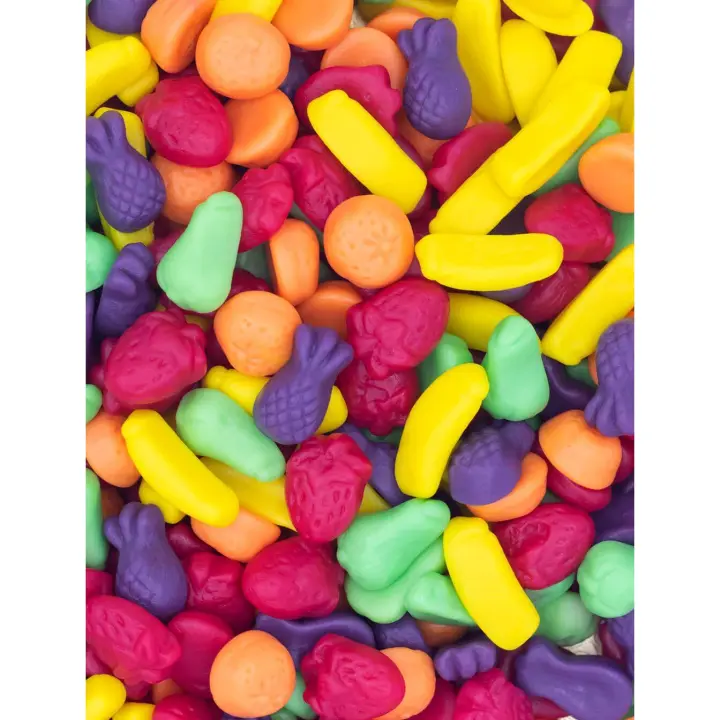 Gominolas Vidal Frutitas Jelly bolsa 1 Kg - Variado mix de divertidas y riquísimas frutitas. Disfruta su textura y su intenso sabor a pera, piña, plátano, naranja, fresa - Sin Gluten y sin Grasa - 1