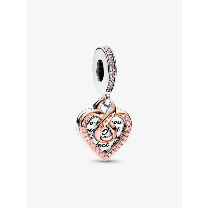 Pandora - Charm Colgante Doble de corazón infinito en dos tonos - Plata de Lei, Baño de Oro Rosa de 14 K - 1