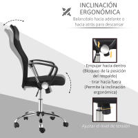 HOMCOM Silla de Oficina Giratoria Ergonómica Sillón de Escritorio de Malla con Ruedas de PVC Respaldo Alto Carga 120kg Negro - details 5