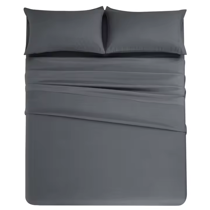 Juego De Cama Sólida 3/4 Piezas With Sabana Ajustable Y Fundas De Almohada En Microfiber Blanca Y Gris Tamaño Queen King Full Twin - 1