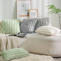 Funda De Cojín De Peluche De Conejo Falso Para Sofa Decoración De Interiores Tamaño 45x45cm Estilo Sólido Y Rayado Grueso Y Suave - details 21