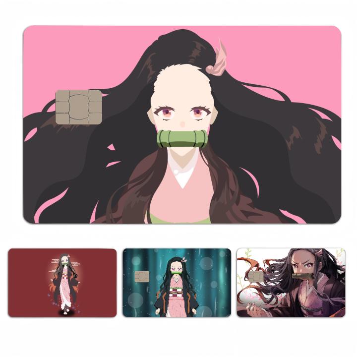 Pegatina Demon Slayer Nezuko Kamado Para Tarjeta De Crédito Y Débito Resistente Al Agua Decoración De Fiesta Pequeña Película De Cartón Estilo Americano