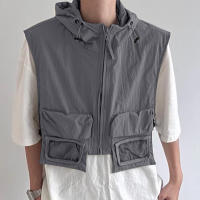 Chaleco De Hombre Con Capucha Y Bolsillos Cierre De Cremallera Sin Mangas Estilo Casual Moda 2024 Talla S-5XL INCERUN - details 3