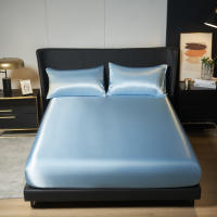 Sábana De Seda Helada De Color Sólido Talla Twin Full Queen Con Banda Elástica Natural Sin Funda De Almohada Material Poliéster 300TC - details 5