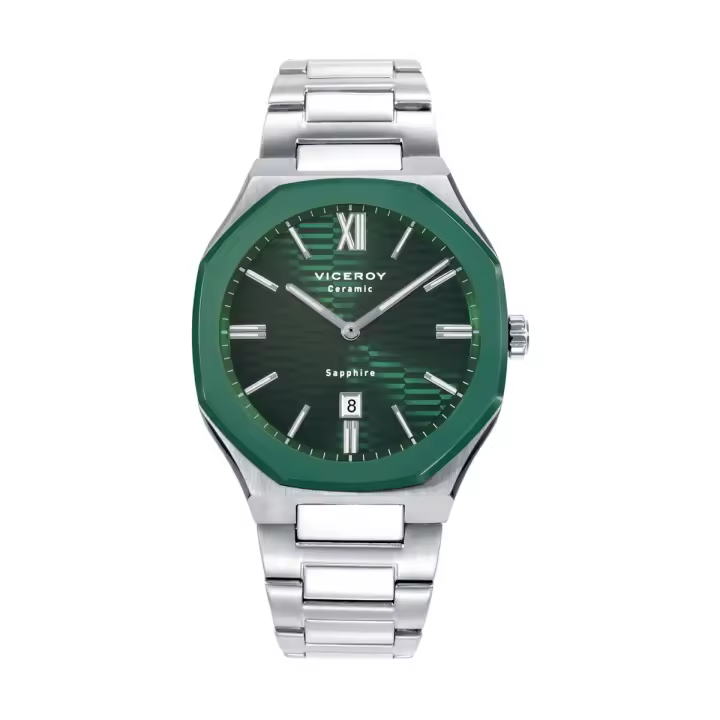 Reloj VICEROY 45011-63 colección Laura Escanes caja de acero con bisel de cerámica Ip verde con cristal zafiro 10 atm y brazalete de acero con movimiento cuarzo - 1