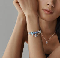 PANDORA Adornos de cadena con forma de luna y estrella de los deseos, Estrella del Norte tallada, con cuentas, regalo de cumpleaños y vacaciones, 793594C01 - details 1