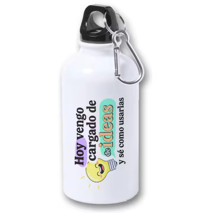 MERCHANDMANIA Bidón 400ml metálico frase graciosa imaginacion mente ideas para viaje y deporte - 1