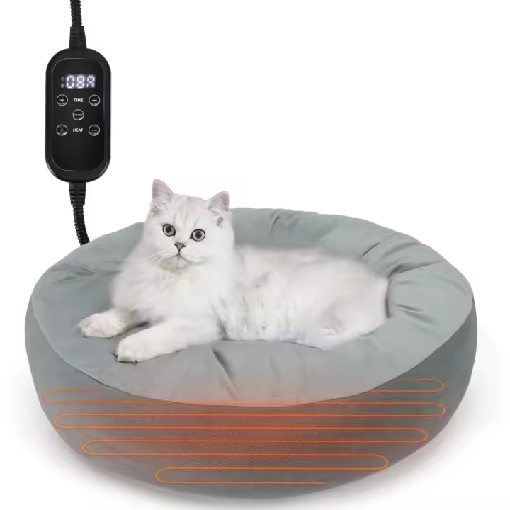 Nobleza - Cama para Mascotas, Cama para Gatos Redonda con Calefacción, Almohadilla Térmica Para Interiores Para Gatos, Diámetro 50cm, Gris - 1