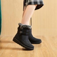 Botas De Nieve Para Mujer 2024 Con Colar De Pelo De Zorro Impermeables Altas Antideslizantes Cuero Sintético Y Algodón Plataforma Botines De Invierno - details 17
