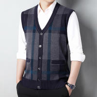Suéter De Casual Para Hombre Chaqueta Sin Mangas Gruesa Para Otoño E Invierno Cardigan Con Estampado Rayado Cuello En V - details 9