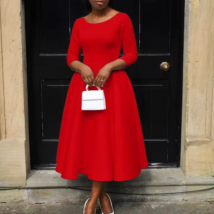 Vestido Elegante Para Mujer 2024 Moderno Cuello Redondo Manga Tres Cuartos Ajustado a La Cadera Vestido De Fiesta Cumpleaños Cena Boda Talla Grande - 1