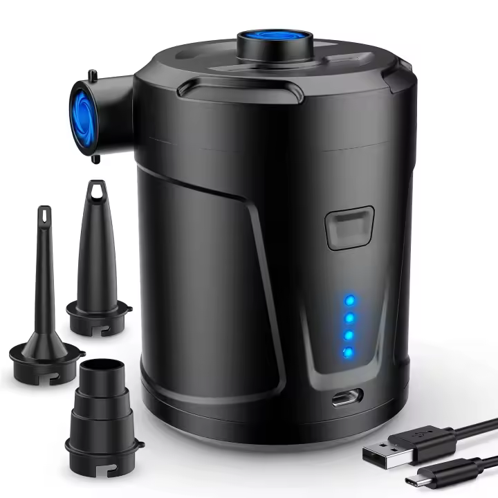 Bomba de Aire Eléctrica, Hatería recargable de 5200 mAh, inflador de colchón inflable with 3 Boquillas, infador rápido para Botes inflables/colchones inflables. - 1