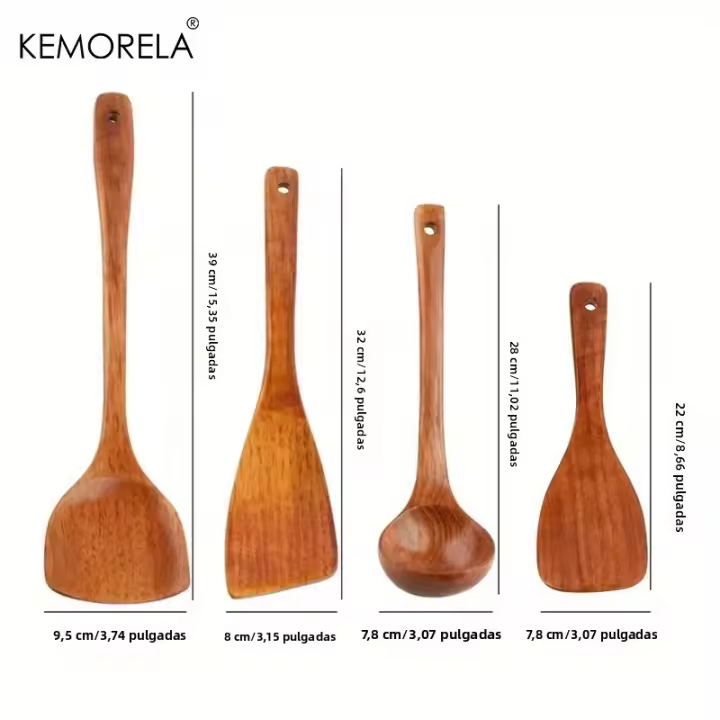 Juego De 4 Cucharas De Madera Con Mango Largo Espátula Para Arroz Y Sopa Cuchara De Cocina Ecológica Para La Cocina Del Hogar - 1