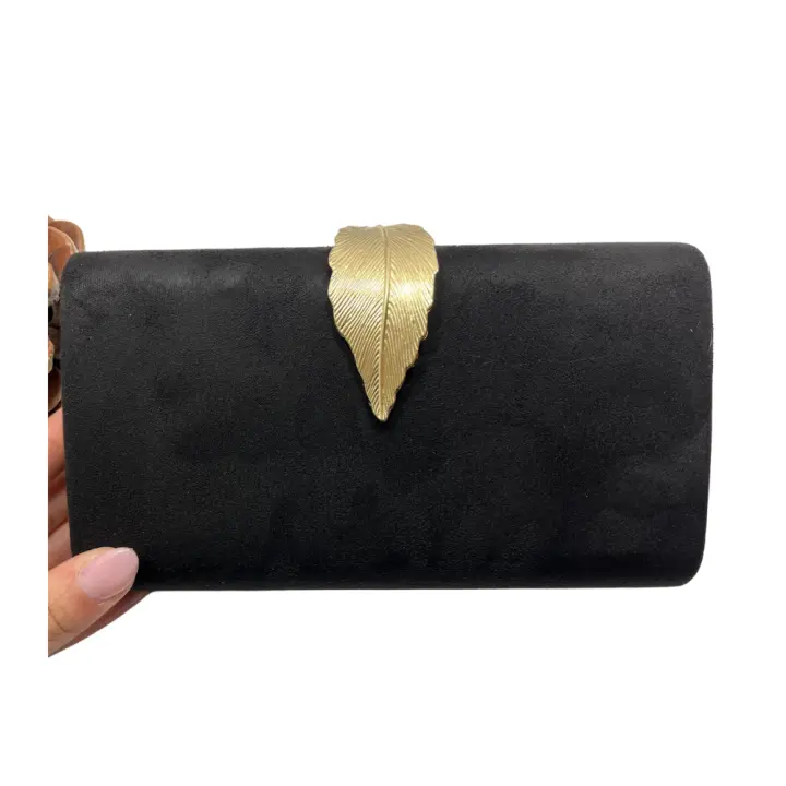 Bolso de Fiesta 20x12cm. Cierre metálico dorado diseño creativo de hoja. Bolso de fiesta de antelina - 1