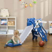 AIYAPLAY Tobogán Infantil 2 en 1 Tobogán para Niños de 18 a 36 Meses con 2 Escaleras 1 Canasta de Baloncesto y Patrón de Tigre para Interior 133x60x70 cm Azul y Gris - details 1