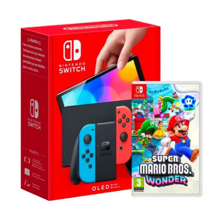 Nintendo Switch Consola OLED Azul/Rojo Neon +Super Mario Bros Wonder - 1