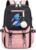 Mochila Escolar Stitch Negra con Detalles Rosas 45x30x19 cm – Mochila Grande para Niñas, Niños, Mujeres y Hombres, Resistente y Cómoda, Puerto USB y Salida de Auriculares, Ideal para Viaje y Universidad - details 8