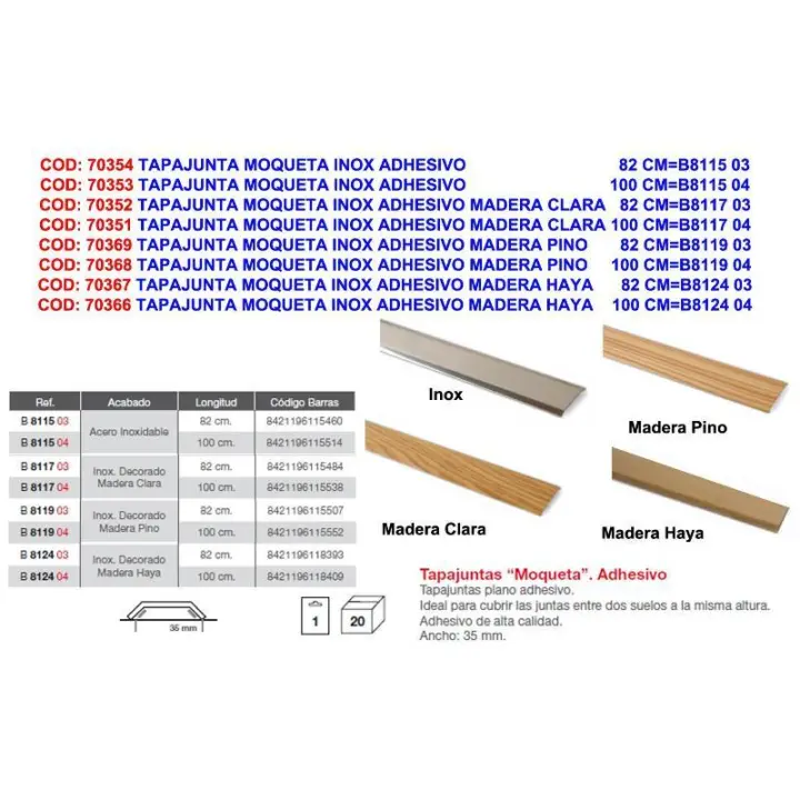 Brinox tapajunta moqueta inox adhe.madera haya 100 cm b8124 04 - 1