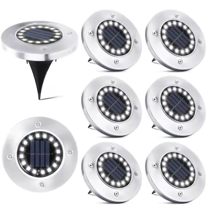 16 LED Luz solar al aire libre - 8 piezas Foco solar Jardín Lámpara de calle impermeable para pasarela Camino Terraza Patio Césped subterráneo empotrado - 1