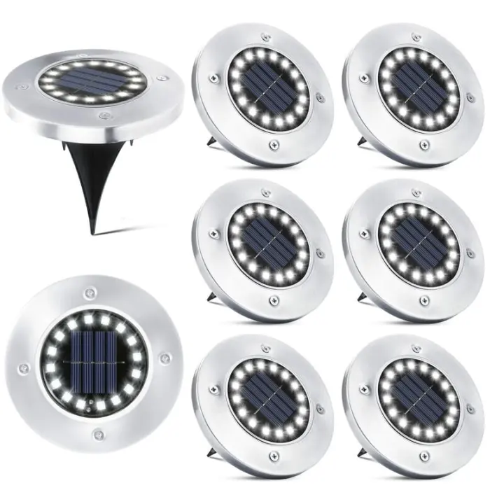 16 LED Luz solar al aire libre - 8 piezas Foco solar Jardín Lámpara de calle impermeable para pasarela Camino Terraza Patio Césped subterráneo empotrado - 1