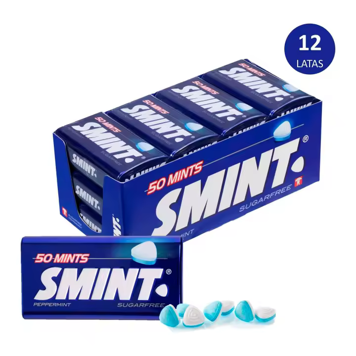 Smint Tin Menta, Caramelo Comprimido Sin Azúcar - 12 unidades de 35 gr. (Total 420 gr.) - 1