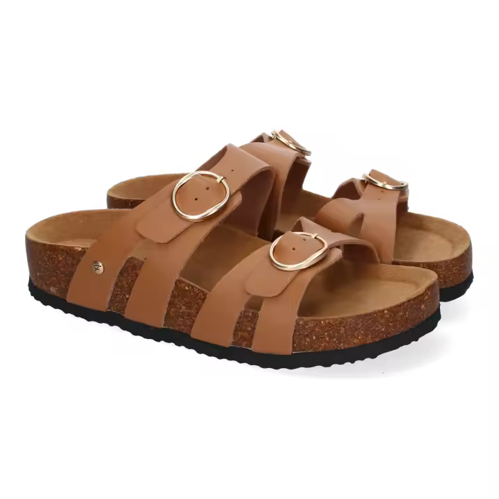 PuntoSalao Sandalias planas material bio comoda doble hebilla mujer color taupe M-286 - 1