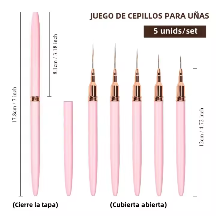 Juego De 5 Pinceles Para Arte De Uñas Con Línea Elongada Dibujo De Uñas UV Gel Pintura Diseño De Uñas Herramienta Profesional De Manicura - 1