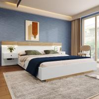 Cama Doble Cama con 2 tocadores LED junto a la noche y Toma USB C 140x200 cm Cama de Madera incluye 2 Mesitas de noche Full Dormitory -- 205x244x90,5 cm (L/AN))/A) juego De Roble Sonoma/Blanco (sin colchón) - details 1