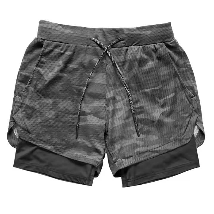 Shorts De Correr Para Hombre 2 En 1 Deporte Fitness Entrenamiento Secado Rápido Gimnasio Pantalones Cortos De Camuflaje - 1