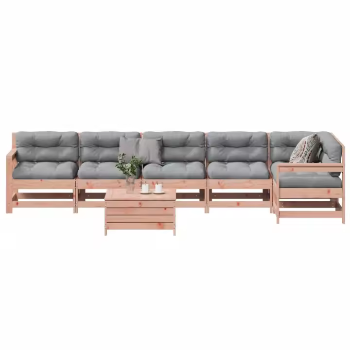 vidaXL Juego de muebles jardín 7 pzas y cojines madera abeto Douglas - 1