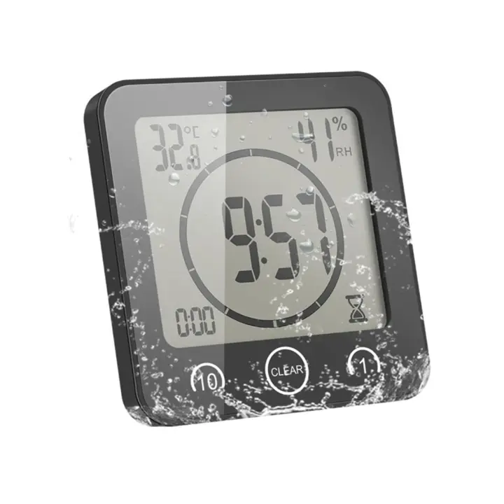 ALLOMN Reloj de Baño Digital LCD, Alarma Impermeable, Control Táctil, Temporizador de Cuenta Regresiva - 1