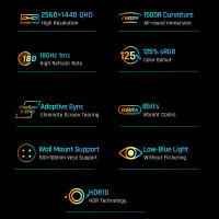 KTC 32 Pulgadas Gaming Monitor Curvo Pantalla para PC juegos, 180Hz 2K QHD 2560*1440, 1ms, 125% sRGB, Panel HVA 1500R Sin Marco, 2*HDMI2.0, 2*DP1.4, Low Blue Light, FreeSync & G-Sync, compatible con montaje en pared, ideal para juegos FPS, RTS, RAC, MOBA - details 1