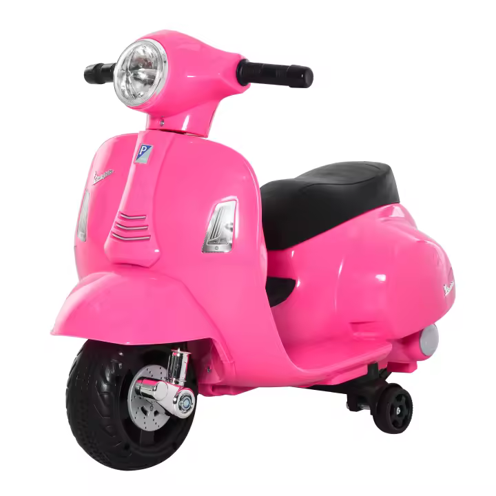 HOMCOM Moto Eléctrica Vespa para Niños de 18-36 Meses con Faro Bocina y 4 Ruedas Motocicleta Infantil con Licencia 66,5x38x52 cm - 1
