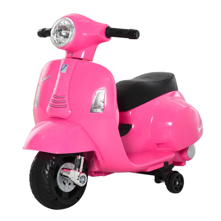HOMCOM Moto Eléctrica Vespa para Niños de 18-36 Meses con Faro Bocina y 4 Ruedas Motocicleta Infantil con Licencia 66,5x38x52 cm - 1