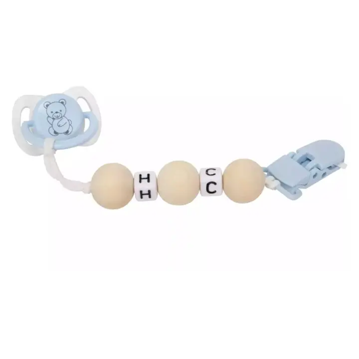 Chupete azul y blanco con cadenas bolas de madera 6365 ARIAS - 1