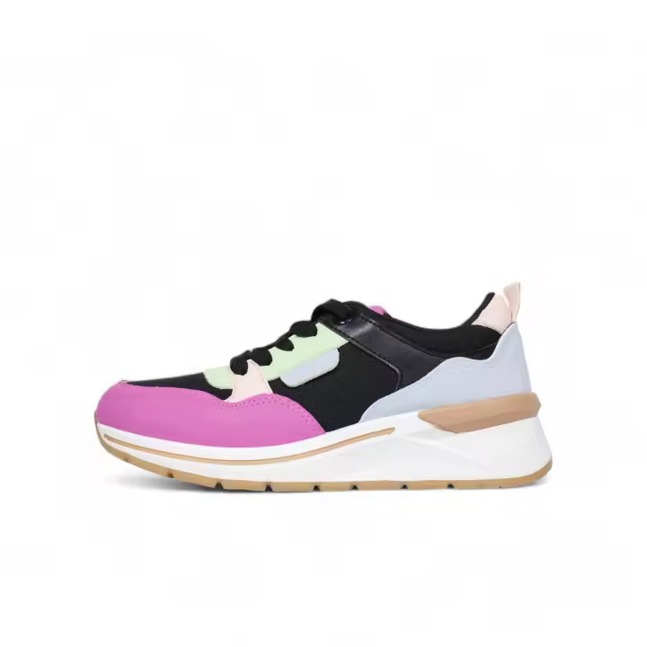 HLuna Zapatillas deportivas Sneakers de mujer color rosa fucsia y negro con cordones jf3093 - 1