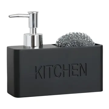 Juego Dispensador De Jabón Y Portacepillos - 300 Ml, Diseño Moderno En Negro Y Plata, Para Baño O Cocina