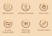 Lámpara De Noche Recargable Portátil Con Control Remoto Y Toque Cambio De Color RGB 16 Luz Para Dormitorio Y Habitación - details 1