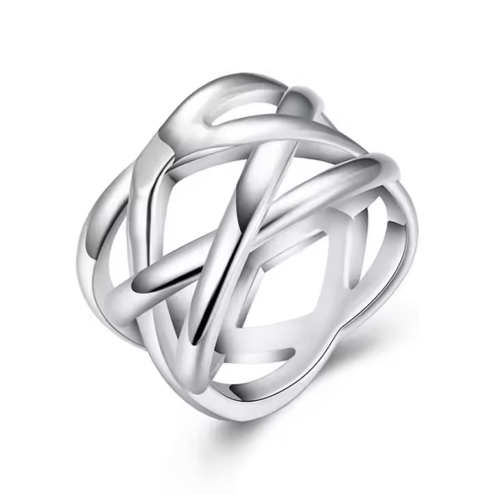 Anillo de tejido rojo de Plata de Ley 925 para mujer, joyería de moda, regalo de joyería 6-9 - 1