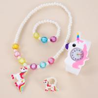Juego De Reloj Y Joyería Para Niñas Con Patrón De Caballo Arcoíris Collar Aretes Anillo Pulsera Regalos Para Niñas Y Niños - details 13