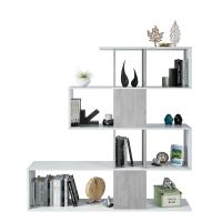 Meimon Estantería ZIG-ZAG Blanco Ark Cemento de 4 estantes (145x145x28 cm), fabricada en tablero melaminizado E1 de 15 mm, con cantos de PVC, herrajes incluidos para fijación a pared, uso decorativo o como separador de ambientes, soporta hasta 30 kg. - details 0