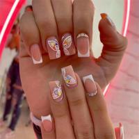 Juego De 24 Uñas Postizas Con Diseño De Flor Y Forma De Coffin Largas Ballerina Frases Francesas Acrílicas Cubiertas Por Encima Para Uñas Artísticas - details 3