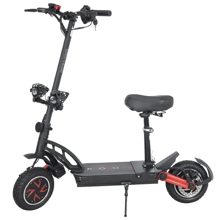KUGOO G-Booster Scooter Eléctrico Plegable con Neumáticos de 10 Pulgadas, 2 Motores de 800W, 3 Modos de Velocidad, Velocidad Máxima de 55 km/h, Batería de 48V 23AH con Autonomía de 85km, Capacidad Máxima de 120 kg, Frenos de Disco Dobles con Asiento-Negro - 1