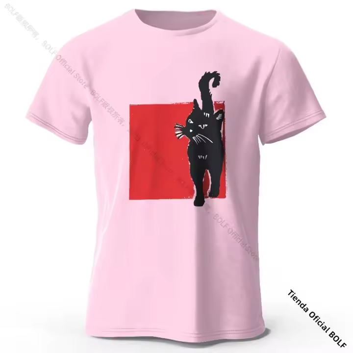 Camiseta De Algodón 100% Con Ilustración De Gato Dibujada Suavemente Y Transpirable Estilizada Artística Unisex Cuello Redondo Manga Corta - 1