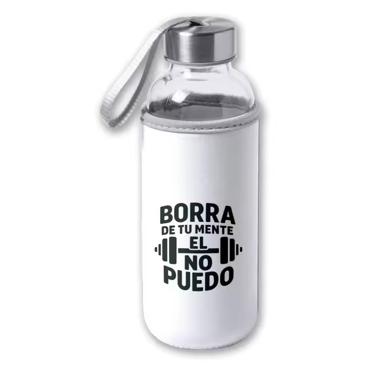 MERCHANDMANIA Bidón de 420 ml con Funda de neopreno frase motivadora borra de tu mente el no puedo tapon seguridad - 1