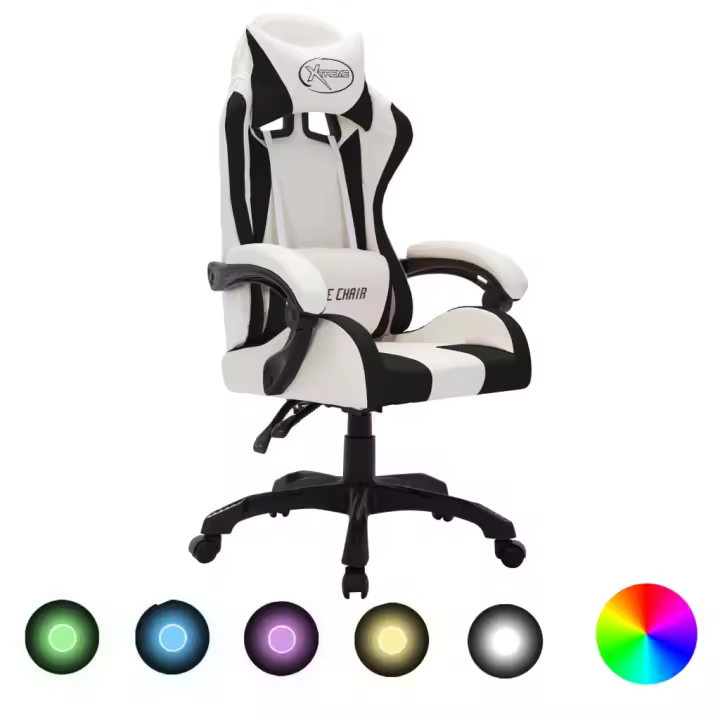 Silla Gaming con Lices RGB LED Cuero sintético Blanco y Negro - 1