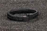 Pulsera De Cuero Genuino Para Hombres Con Cierre Magnético De Acero Pulido Y Cadena De Cordón Negro Joyería Clásica Para Regalo - details 0