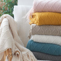 Manta De Terciopelo Texturizado Nórdico Para Sofá Y Decoración De Cama Con Borlas Manta De Viaje Azul Estilo Rústico Farmhouse - details 7