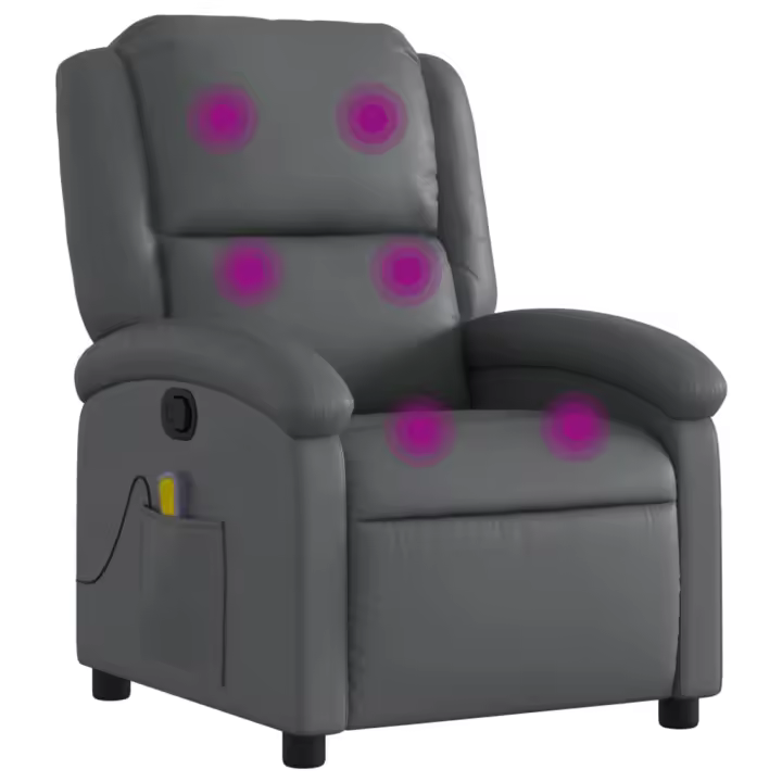vidaXL Sillón de masaje reclinable cuero sintético gris - 1
