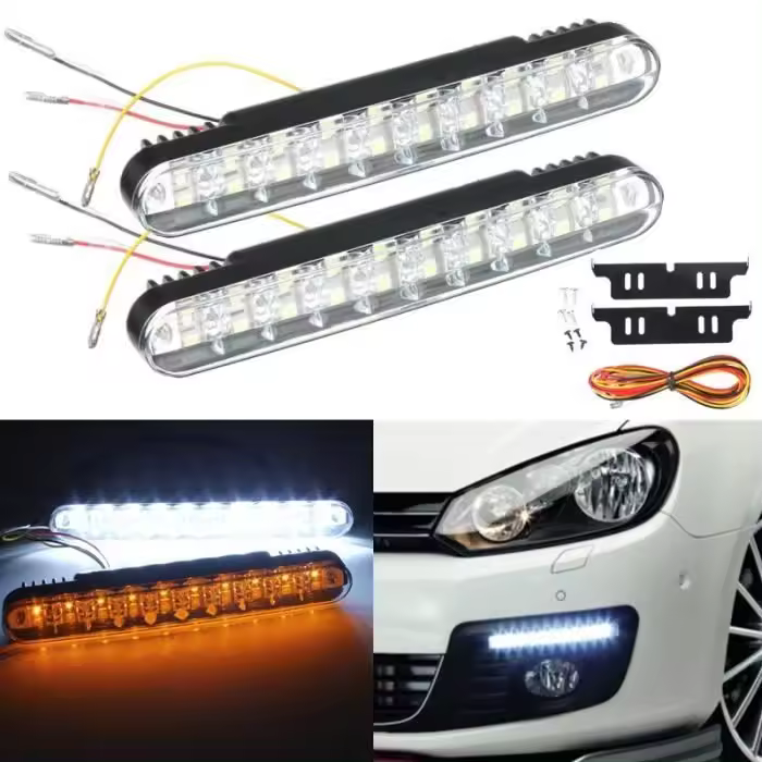 2x30 Luces LED de circulación Diurna para Coche, intermitentes Blancos y Amarillos, Luces de conducción with Señal de Giro Amarilla, Luces de circulación Diurna para coche - 1
